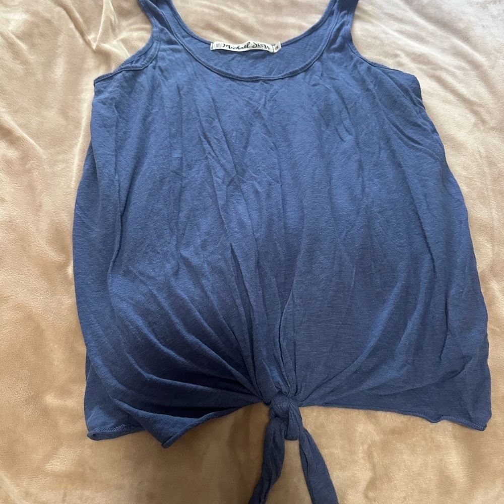 Michael Stars Tie Front Blue Sleeveless Tank One Size